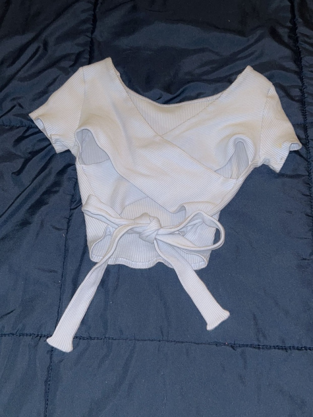 Women’s Cream Ribbed Wrap Crop Top with Tie